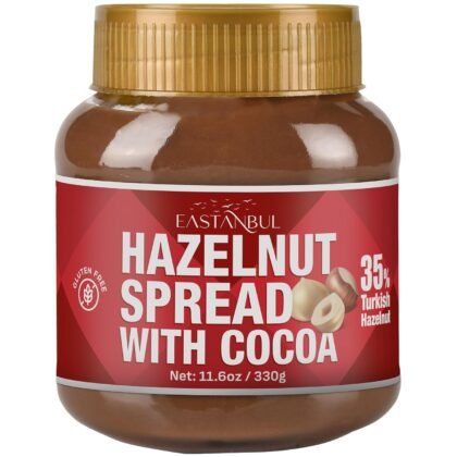 Eastanbul Cocoa Hazelnut Spread, 11.6oz, Chocolate Hazelnut Spread, No Palm Oil, Rich & Creamy 35% Nuts, Gluten-Free, Low Sugar, All Natural Ingredients, No Additives