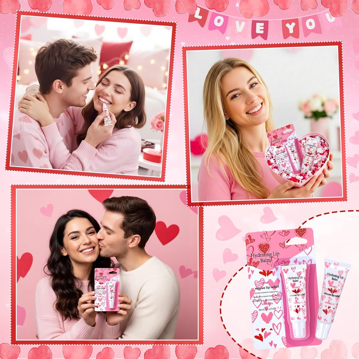 Leelosp 12 Pcs Valentine's Day Lip Balm Galentine's Gifts Bulk Honey Vanilla Lip Balm Conversation Heart Hydrating Natural for Dry Cracked Lips Women Valentines Gifts Bulk for Her - Image 6