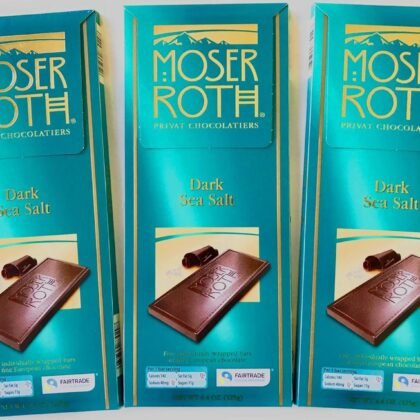 Moser Roth Dark Sea Salt Chocolate Bars, 85% Cocoa, Made in Germany, Fairtrade, Individually Wrapped, 3 Count, 4.4 Oz Each