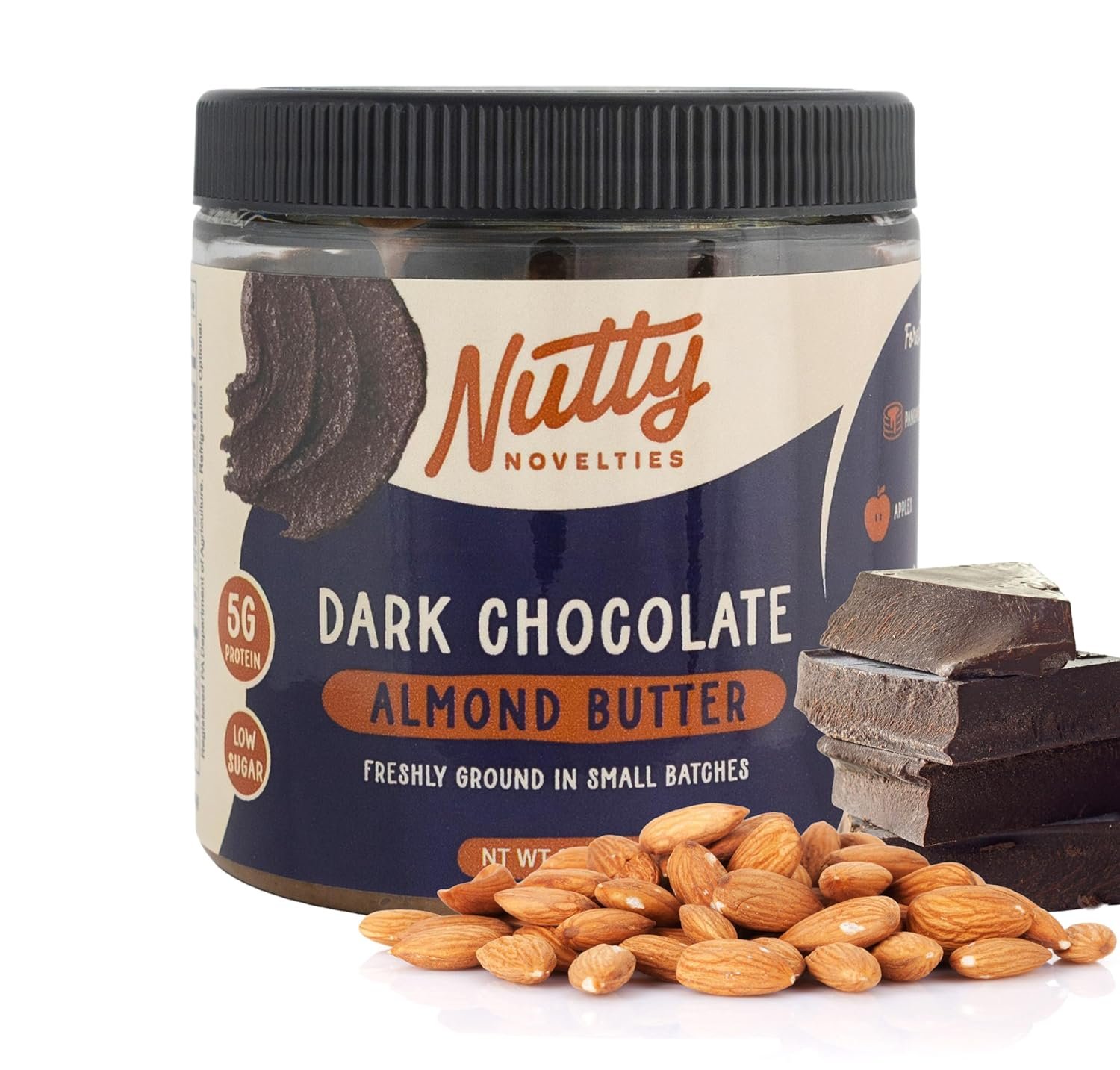 Nutty Novelties Gourmet Dark Chocolate Almond Butter for Toast, Smoothies, and Baking - High Protein & Healthy, Keto & Paleo Friendly - Non-GMO, No Artificial Ingredients - Creamy Nut Butter - 8 Ounces