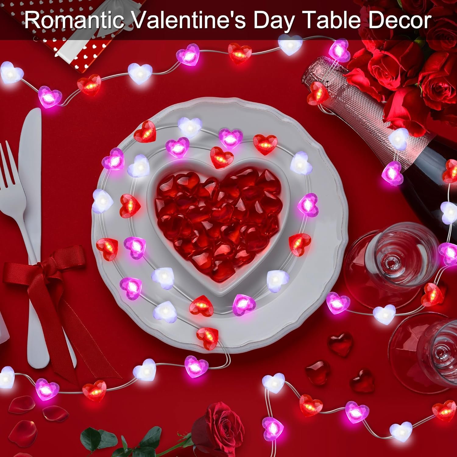 Valentines Decor 10FT 30 LED Valentine's Lights with Timer, Red Pink White Heart Lights String Battery Operated, 8 Modes Valentines Decorations Heart Fairy Lights Romantic Decor Home Bedroom - Image 7