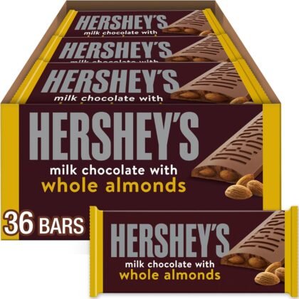 HERSHEY'S Milk Chocolate with Whole Almonds Candy Bars, 1.45 oz (36 Count)