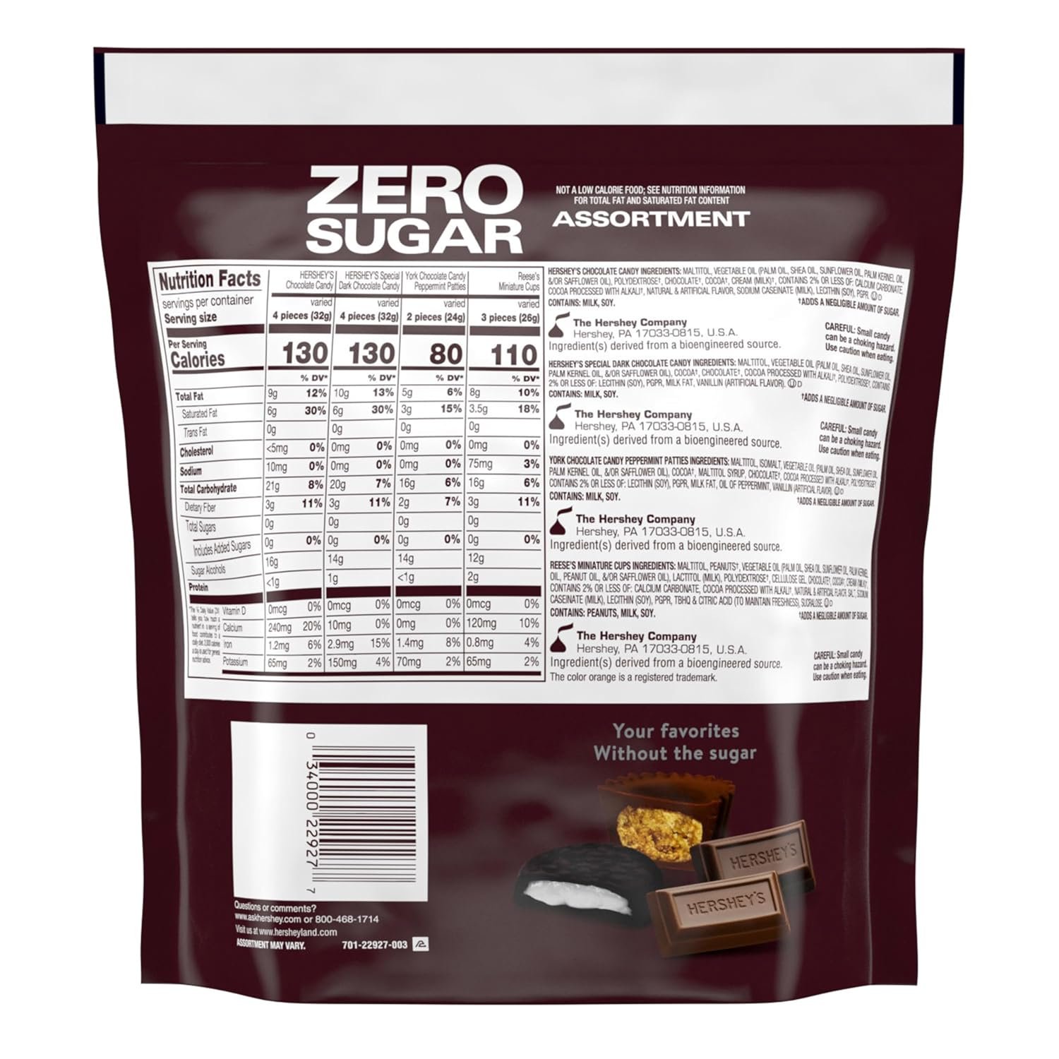 HERSHEY'S, REESE'S and YORK Zero Sugar Assorted Flavored Candy Variety Bag, 15.5 oz - Image 2