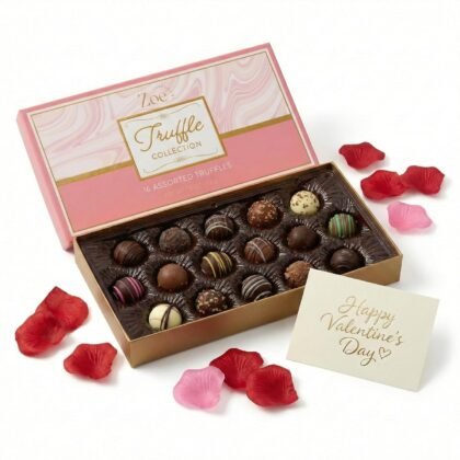 CRAVINGS BY ZOE Valentines Chocolate and Birthday Chocolate Truffles Gift Box | 16 Count | Assorted Gourmet Milk & Dark Chocolate Candy Food Gift Basket Anniversary, Holiday, Thank You Men Women Mom Her