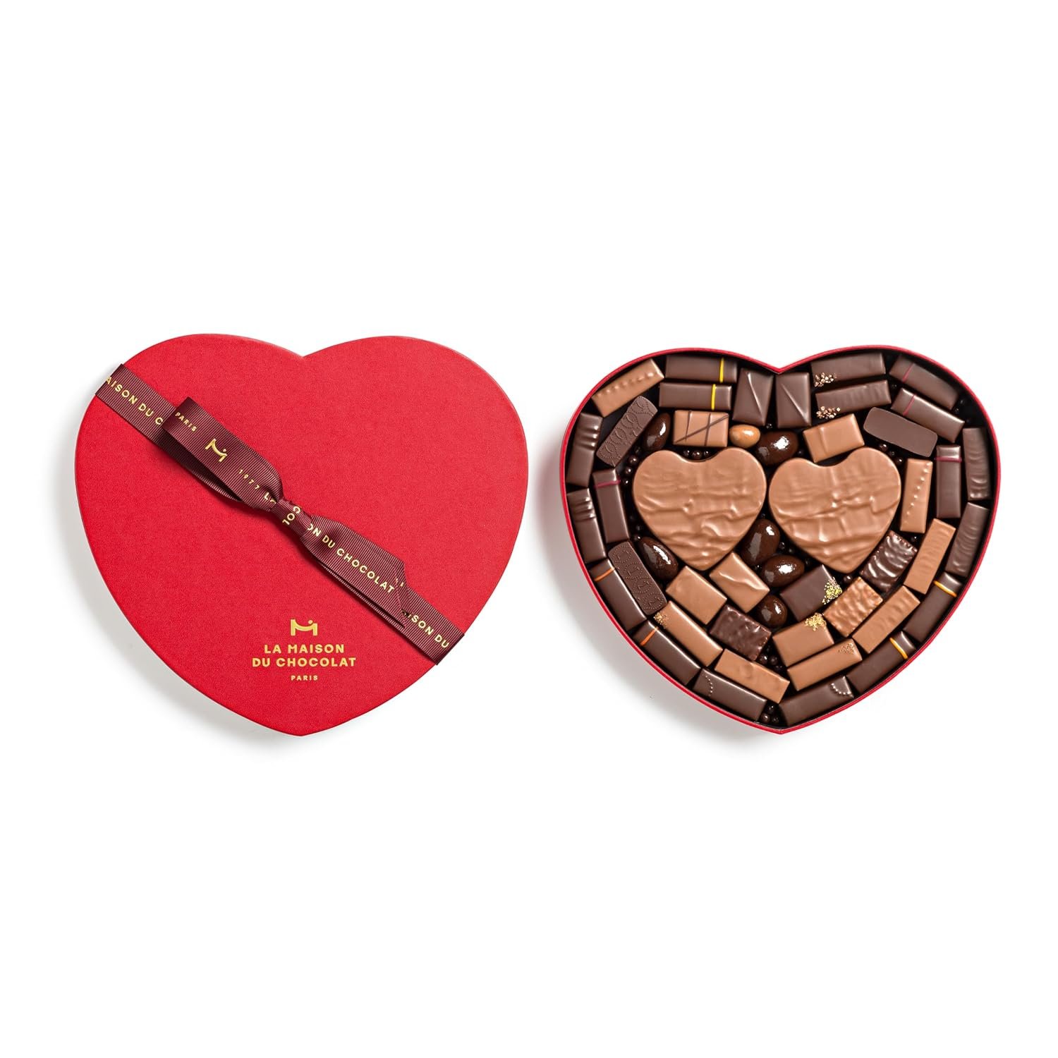 LA MAISON DU CHOCOLAT Heart Gift Box, Valentine's Day Luxury Heart Chocolate Gift Box for Romantic Gifting, Gourmet Milk and Dark French Chocolate (Large)