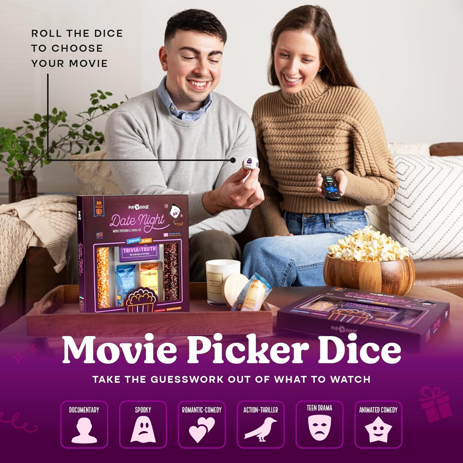 Date Night Scratch Off Cards Movie Popcorn Gift Set, Best Couples Gift Ideas, 30 Date Night Scratch Off Cards, Movie Night Dice Game, Popcorn Kernels & Gourmet Seasoning, Valentines Gifts for Her Him - Image 7