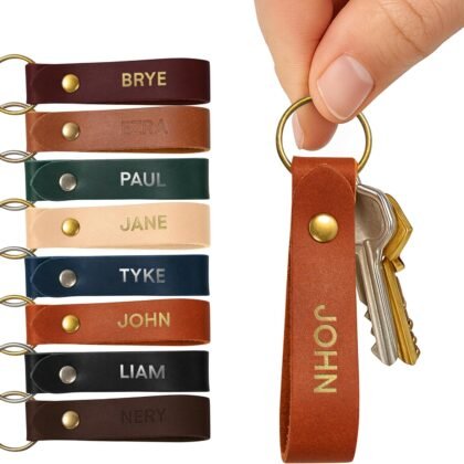 Northwind Personalized Leather Keychain – Custom Full Grain Key Ring Fob – Handmade in USA Gift for Men, Women and Couples