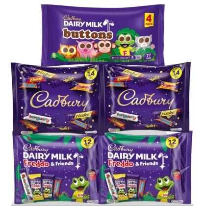 AMBARII Chocolate Gift Hamper Box with Cadbury Dairy Milk Buttons, Treatsize Assortment, Freddo and Friends, 5 Pack Variety Set