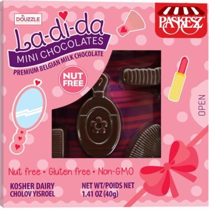 DOUzzle Valentines Day & Purim Sweet Treats, La-Di-Da Mini Chocolate Candy Gift Box, Premium Belgian Milk Chocolate, Nut Free, Gluten Free, Non-GMO, Kosher Dairy Cholov Yisroel (1.41 OZ)