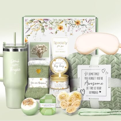 Birthday Gifts for Women Self Care Get Well Soon Gifts, Vanilla Relaxing Spa Gift Basket - Happy Birthday Set w/ Luxury Flannel Blanket & 40 oz Tumbler, Unique Christmas Gift for Mom Her Wife Sister