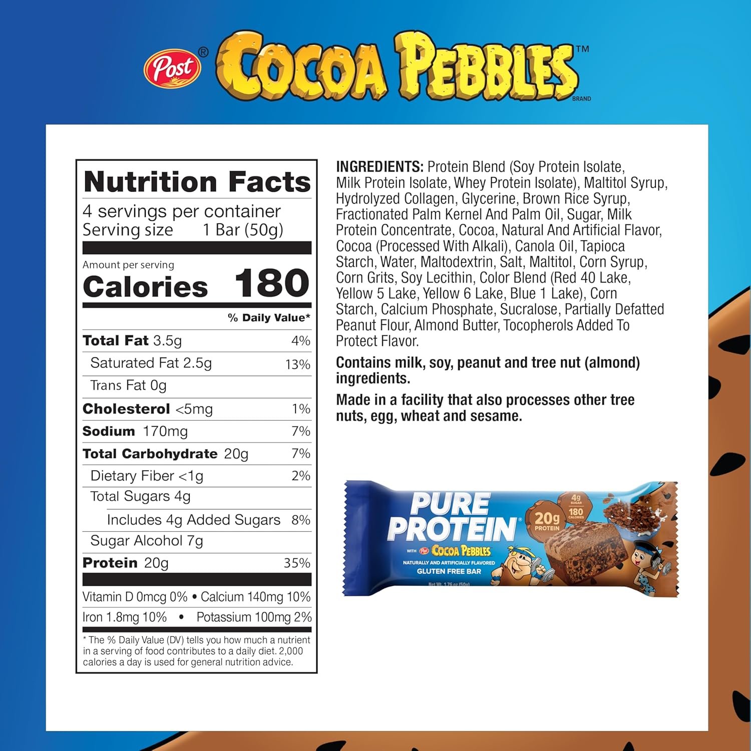 Pure Protein Cocoa PEBBLES™ Protein Bars – 20g Protein, 4g Sugar, 180 Calories (4 count) Low Sugar* High Protein Snack - Gluten Free - Perfect for a Healthy Snack. - Image 2