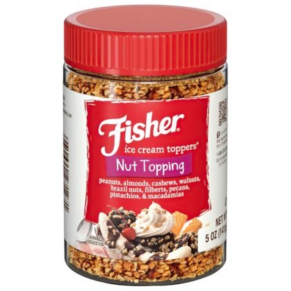Fisher Mixed Nuts Ice Cream Topping, 5 oz, Peanuts, Almonds, Cashews, Walnuts, Brazil Nuts, Filberts, Pecans, Pistachios & Macadamias, Gluten-Free, No Added Sugars, Ice Cream, Yogurt, Salad Toppings