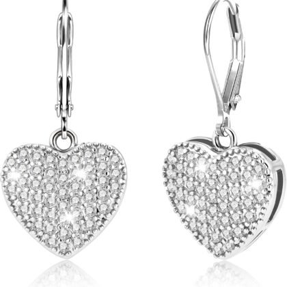 ALEXCRAFT 925 Sterling Silver Dangle Earrings, 14K Gold Plated Heart Waterdrop Earring for Women Trendy Hypoallergenic Leverback Earings Wedding Cubic Zirconia Dangle Earrings Jewelry for Women