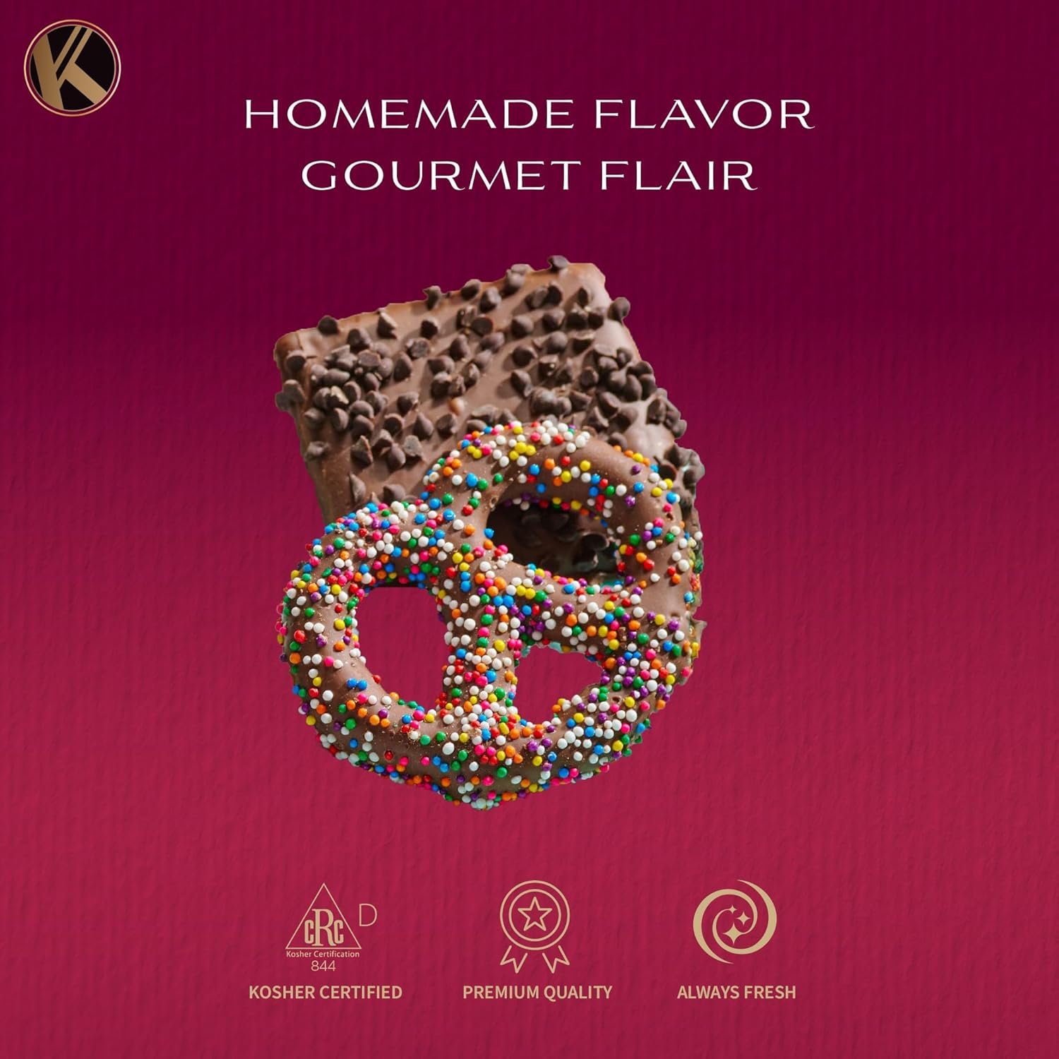 KREMERY Creamy Chocolate Cravings - Purim Mishloach Manot Chocolate Covered Pretzel Twists & Grahams Cookies Gift Basket with Candied Toppings (12 Count) Ramadan Gifts Sweets Treats in Gift Box Kosher - Image 6