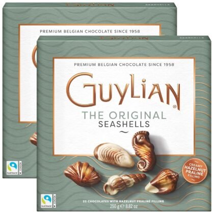 GuyLian Valentines Day Chocolate Seashells 8.82 oz Gift Box (Pack of 2): Each Contains 22 Pieces of Silky Smooth Seashell-Shaped Milk Chocolate with a Creamy Hazelnut Praliné Filling