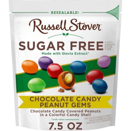 Russell Stover Sugar Free Chocolate Candy Coated Peanut Gems, 7.5 Ounce Bag