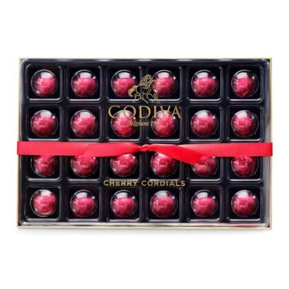 Godiva Dark Chocolate Covered Cherries Cordial Gift Box - Candy Assortment with Elegant Red Ribbon, Perfect for Valentine's Day Gift Baskets, 24 Pc