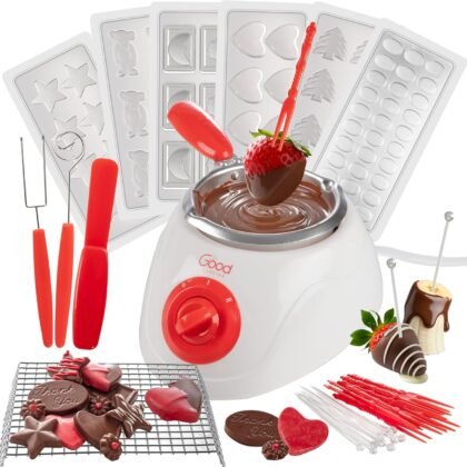 Electric Chocolate Melting Pot Set- Valentines Day Candy Bar Making or Fondue Fountain Kit w/ 30 Bonus Accessories-Dip, Drizzle & Decorate Strawberries, Marshmallows, Snacks- Party Appetizers Desserts