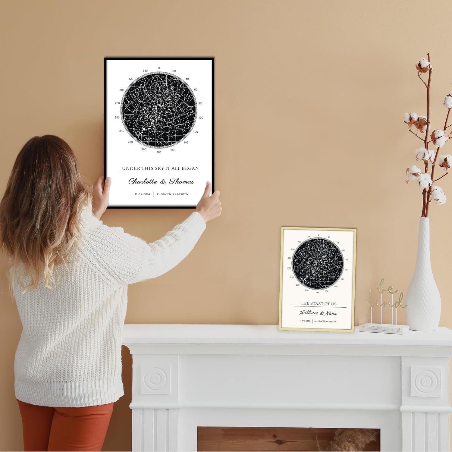 Personalized Star Map - Custom Constellation Map Print, Unframed/Aluminum Alloy framed- Special Occasion Star Chart Wall Art- Great Anniversary, Engagement, Newborn, Wedding Romantic Gift - Image 3