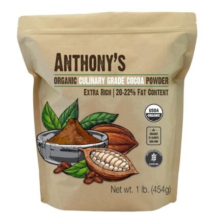 Anthony's Organic Culinary Grade Cocoa Powder, 1 lb, Dutch Processed Baking Cocoa, Gluten Free, Non GMO, Keto Friendly