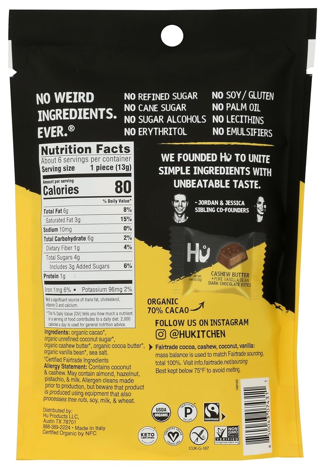 HU KITCHEN Cashew Butter Pure Vanilla Bean Dark Chocolate Bites, 2.75 OZ - Image 2