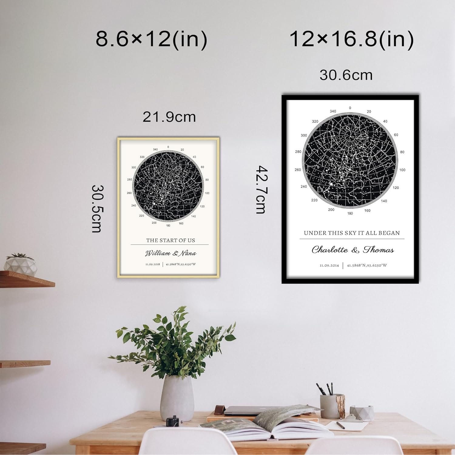 Personalized Star Map - Custom Constellation Map Print, Unframed/Aluminum Alloy framed- Special Occasion Star Chart Wall Art- Great Anniversary, Engagement, Newborn, Wedding Romantic Gift - Image 2