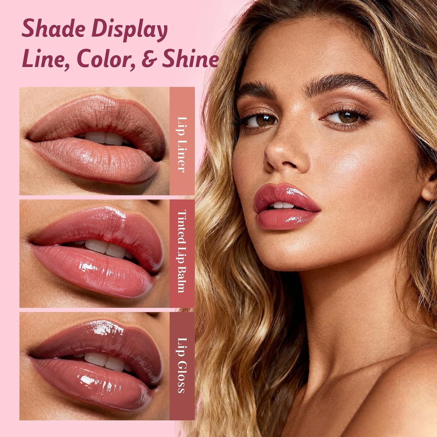 3PCS Lip Combo Set - Matte Lip Liner Pencil + Hydrating Tinted Lip Balm + Juicy Lip Gloss Tint, Non-Sticky, Long-Lasting, High Pigment Lip Makeup Kit (Sweet Fig Set) - Image 2