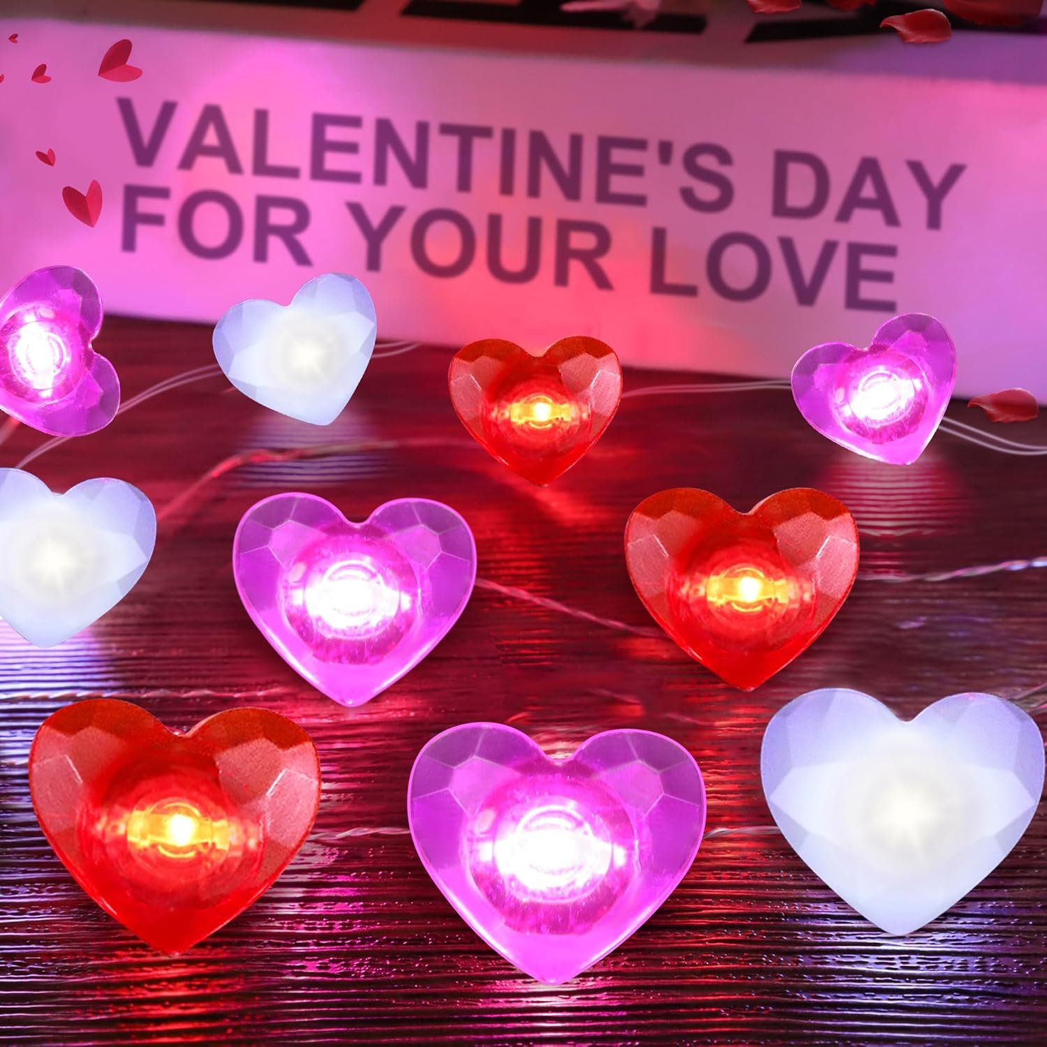 Valentines Decor 10FT 30 LED Valentine's Lights with Timer, Red Pink White Heart Lights String Battery Operated, 8 Modes Valentines Decorations Heart Fairy Lights Romantic Decor Home Bedroom - Image 8