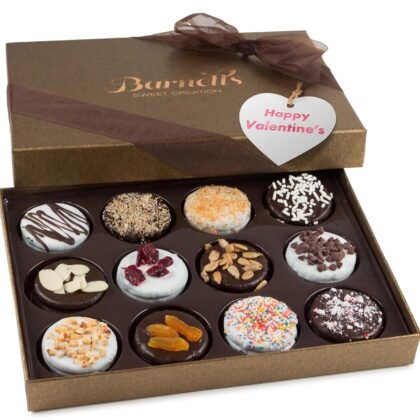 Barnetts Valentines Day Gift Basket, 12 Chocolate Covered Cookies, Gourmet Candy Box Baskets for Valentine Girlfriend, Boyfriend, Prime Food Delivery, Gifts for Him, Her, Wife, Husband, Women, Men,