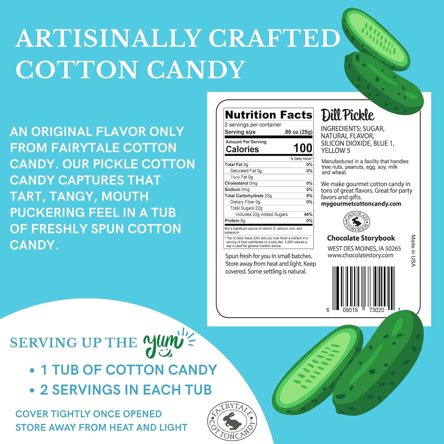CHOCOLATE STORYBOOK Gourmet Flavored Cotton Candy – Unique Idea for Holidays, Birthdays, Gag Gifts, Party Favors (Pickle, 1.75 oz, 1-Pack) - Image 2