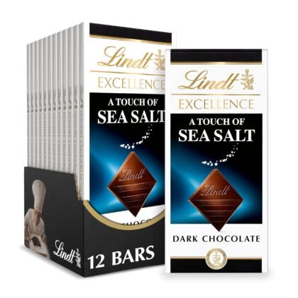 Lindt EXCELLENCE Sea Salt Dark Chocolate Bar, Dark Chocolate Candy with a Touch of Sea Salt, 3.5 oz. Bar (12 Pack)