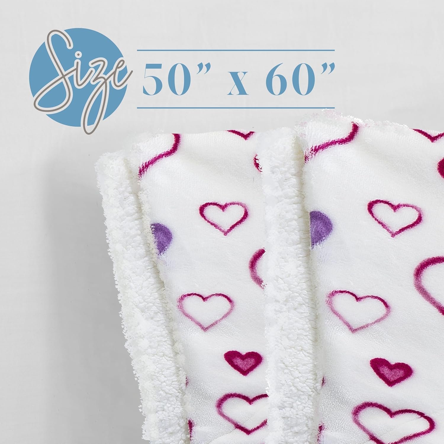Elegant Comfort Valentine's Day Sherpa Fleece Throw Blanket for Couch - Soft and Warm Sherpa Backing Reversible Purple Hearts Blanket Decor Gifts for Her, 50 x 60 inches, Mia - Image 3