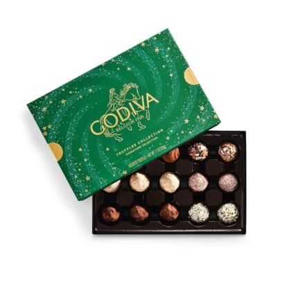 Godiva Holiday Signature Truffle in Green Gift Box, Belgian Dark and Milk Chocolates with Ganache Centers, Gourmet Christmas Gift, Kosher, 15 Pc