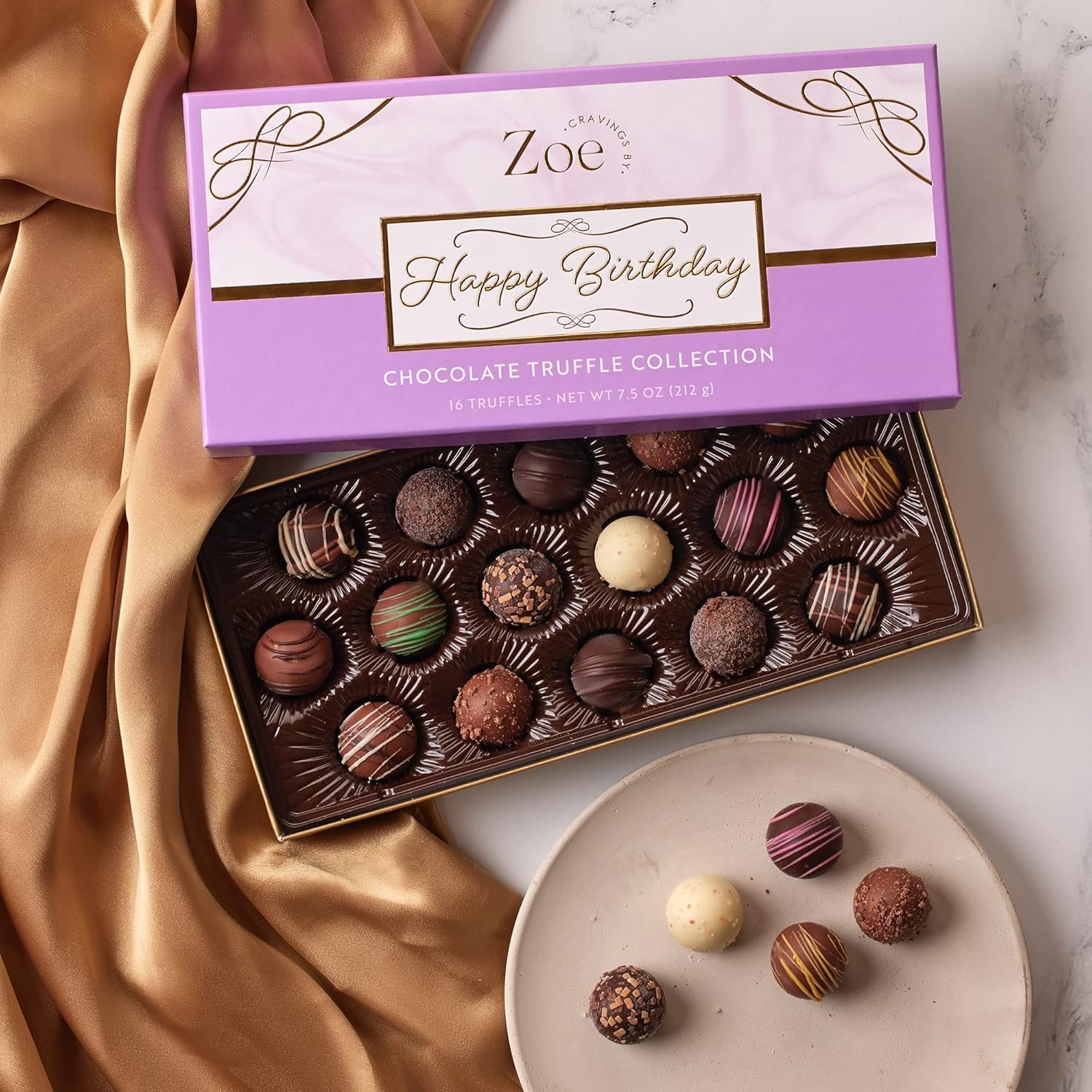 CRAVINGS BY ZOE Happy Birthday Chocolate Truffles Gift Box | 16 Count | Assorted Gourmet Milk & Dark Chocolate Candy Food Gift Basket | Birthday Gifts for Women & Men Mom Dad Kid Him Her Adult Family - Image 5