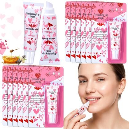 Leelosp 12 Pcs Valentine's Day Lip Balm Galentine's Gifts Bulk Honey Vanilla Lip Balm Conversation Heart Hydrating Natural for Dry Cracked Lips Women Valentines Gifts Bulk for Her
