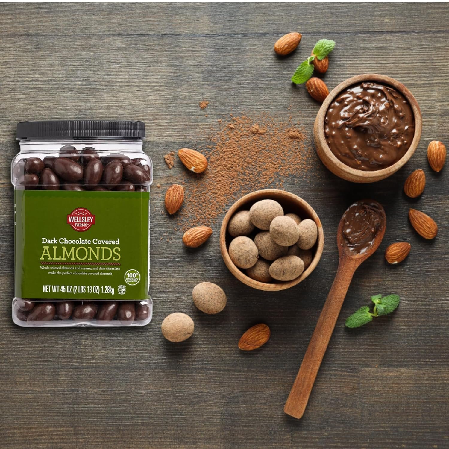 Wellsley Farms Dark Chocolate Covered Almonds – 2lbs 13oz | Whole Roasted Almonds with Real Creamy Dark Chocolate | Kosher, Gluten-Free Snack - Image 4