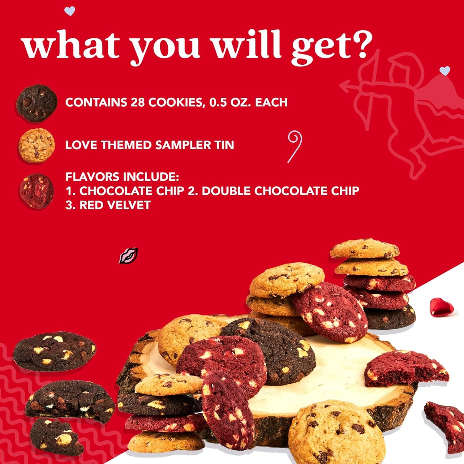 David's Cookies Mini Cookie Sampler in Love Tin, 14 oz Fresh Baked Assorted Bite Size Cookies, Chocolate Chip, Chocolate White Chip & Red Velvet, Gourmet Sweet Treat for Couples Friends - Image 2
