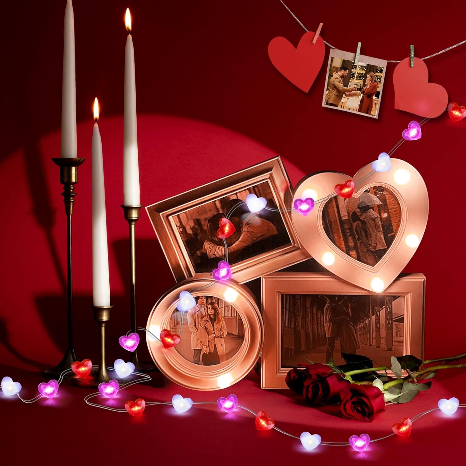 Valentines Decor 10FT 30 LED Valentine's Lights with Timer, Red Pink White Heart Lights String Battery Operated, 8 Modes Valentines Decorations Heart Fairy Lights Romantic Decor Home Bedroom - Image 5