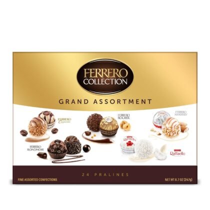 Ferrero Collection Chocolate Gift Box Grand Assortment, Hazelnut, Dark, Coconut, Almond, and Cappuccino Holiday Box of Chocolates Gifts, Christmas Candy, 24 Count, 8.7 oz