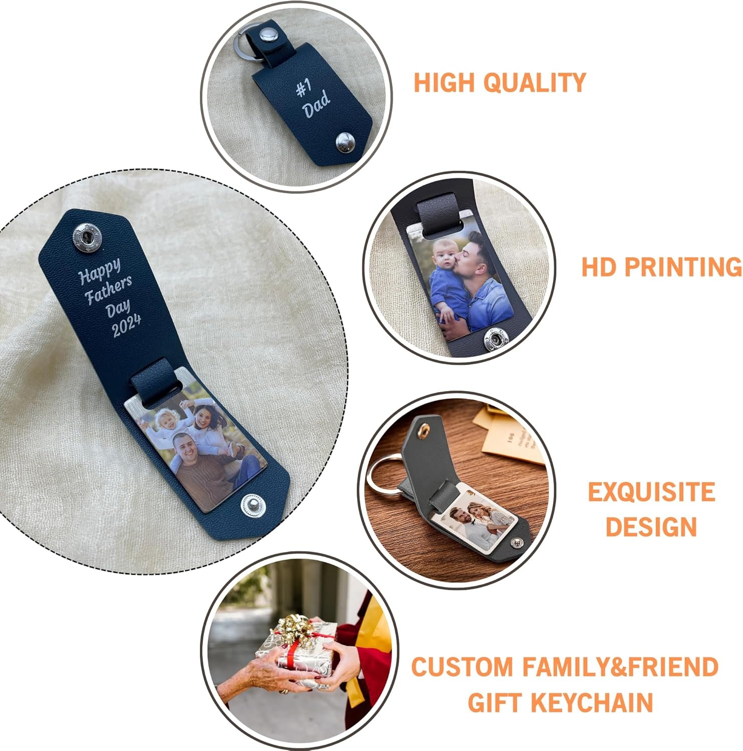 Personalized Photo/Text Leather Keychain for Men Womens Custom Picture Key Chains Memorial Gifts for Family Lover - Image 6