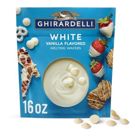 GHIRARDELLI White Vanilla Flavored Melting Wafers, 16 oz Bag – Easy Melt Candy Coating for Baking, Dipping & Dessert Decorating