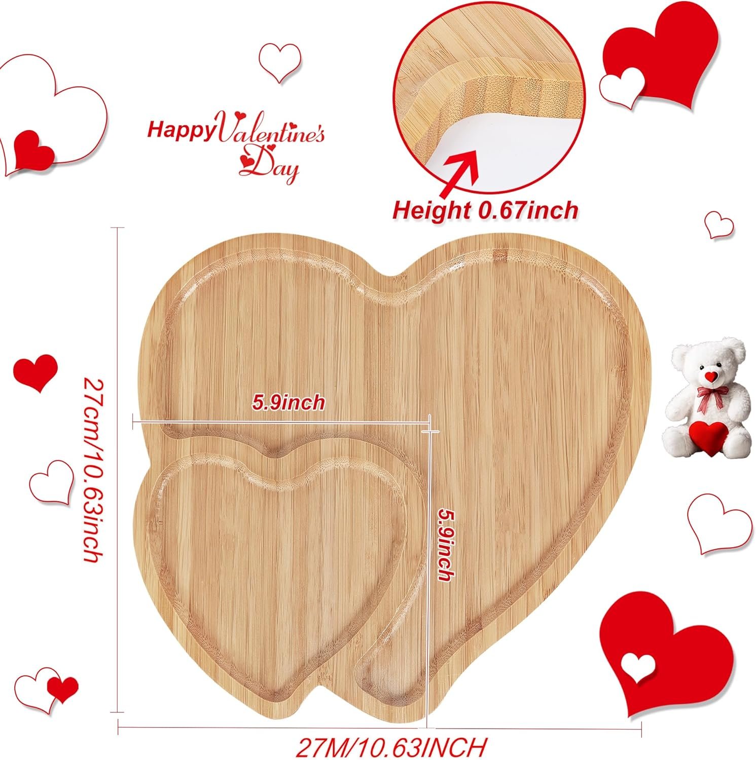 Heart Shaped Charcuterie Board, Heart Cutting Board Serving Platter Valentines Cheese Tray for Valentine's Day Decor Kitchen Accessories 10.63" L x 10.63" W - Image 2