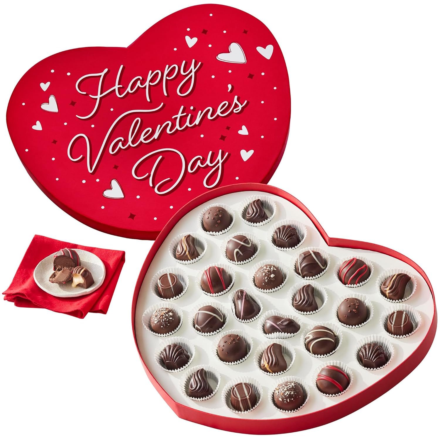 Harry & David Valentine's Day Chocolates Heart Gift Box, Premium Truffle Assortment, 27 Handcrafted Pieces, Milk Chocolate Truffles, Dark Chocolate Varieties, Gourmet Gift, 14 Oz