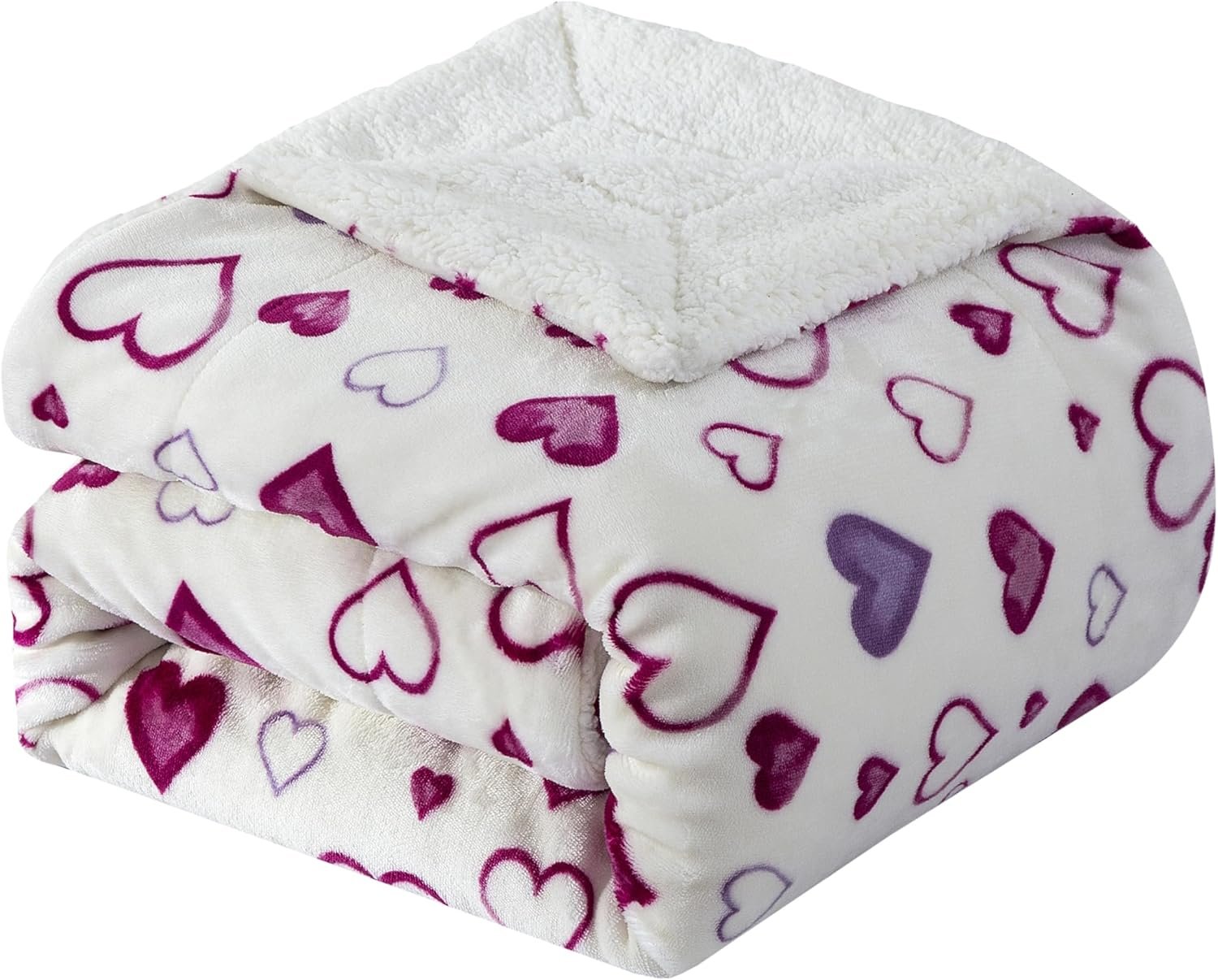 Elegant Comfort Valentine's Day Sherpa Fleece Throw Blanket for Couch - Soft and Warm Sherpa Backing Reversible Purple Hearts Blanket Decor Gifts for Her, 50 x 60 inches, Mia - Image 2