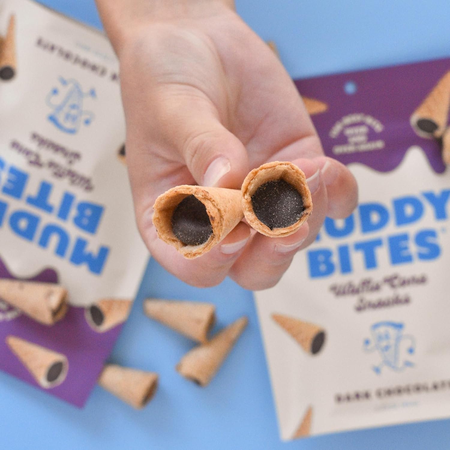Muddy Bites - Dark Chocolate - Waffle Cone Snack Bite Sized Filled Cone Bites for Snack or Dessert Made with Cane Sugar, Kosher, Fair Trade Certified - Image 5