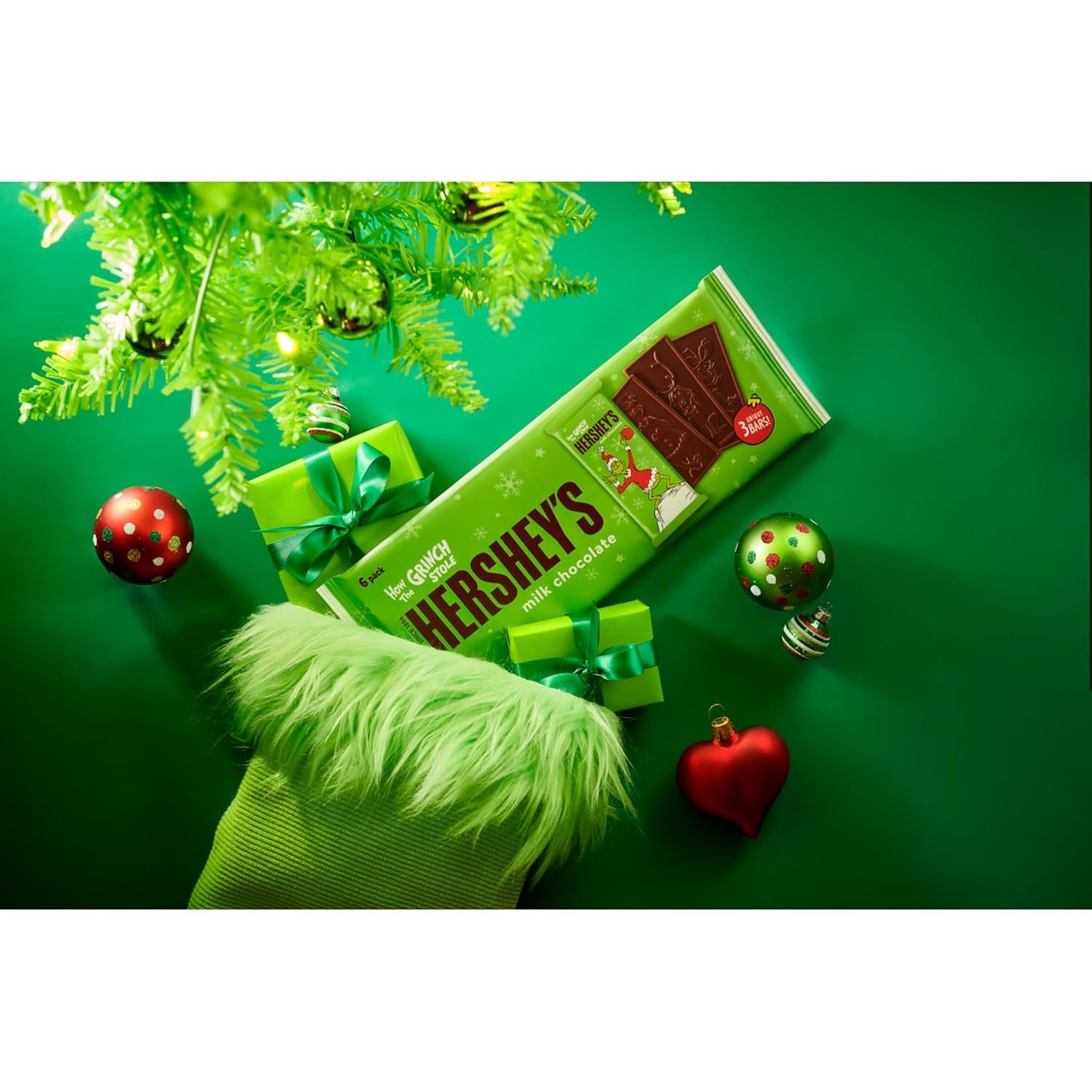 HERSHEY'S Grinch Milk Chocolate, Christmas Candy Bars, 1.2 oz (6 Count) - Image 5
