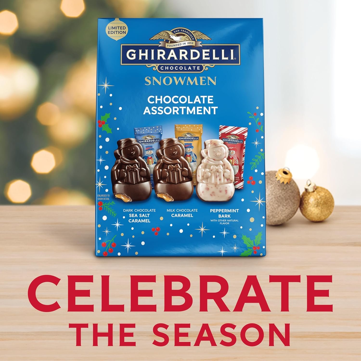 Ghirardelli Chocolate Assorted Snowmen, Holiday Collection with Milk Chocolate Caramel, Dark Chocolate Sea Salt Caramel, and Peppermint Bark, 10.2 oz Bag - Image 6