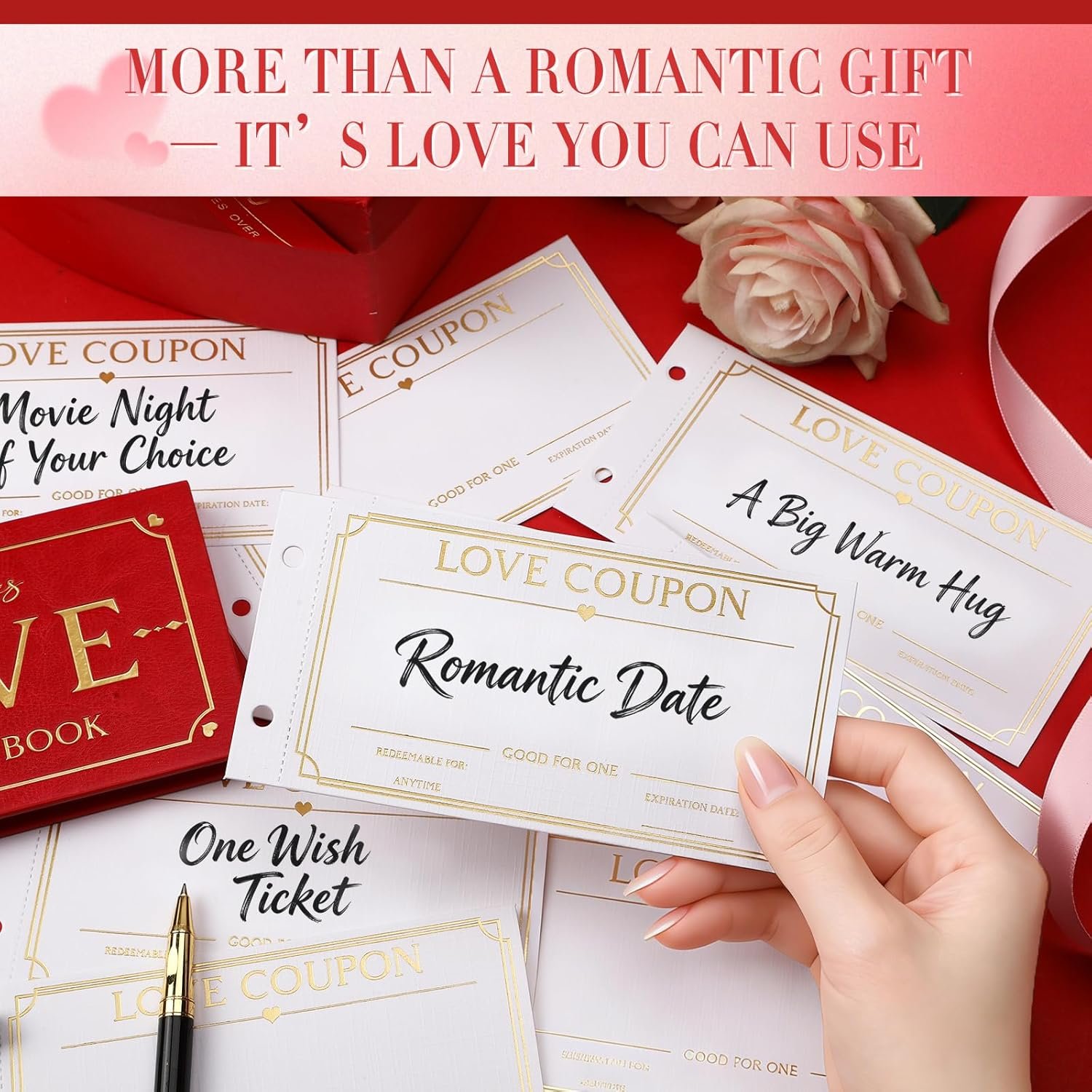 Love Coupons for Him – 30 Blank Personalized Coupons | Romantic Valentines Gifts for Him, Thoughtful Valentines Day Gifts for Husband, Cute Vday Gift for Boyfriend (Ruby Red) - Image 3