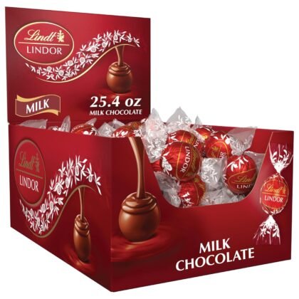 Lindt LINDOR Milk Chocolate Candy Truffles Bulk Box, Smooth Center, 25.4 oz, 60 Count, Chocolate Candy Bulk