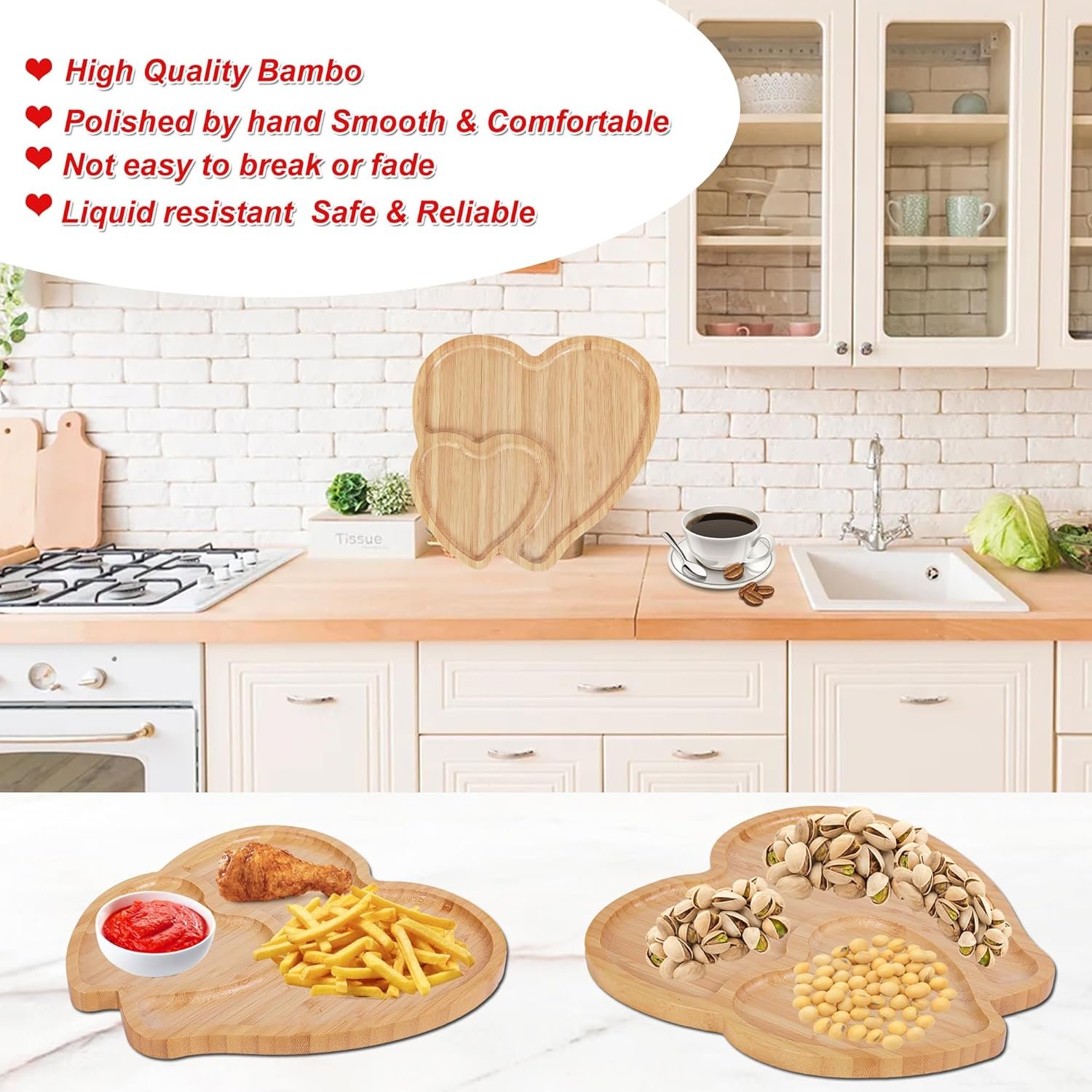 Heart Shaped Charcuterie Board, Heart Cutting Board Serving Platter Valentines Cheese Tray for Valentine's Day Decor Kitchen Accessories 10.63" L x 10.63" W - Image 3